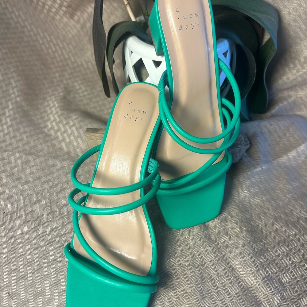 A New Day Green Block Heel Sandals with Sleek Straps